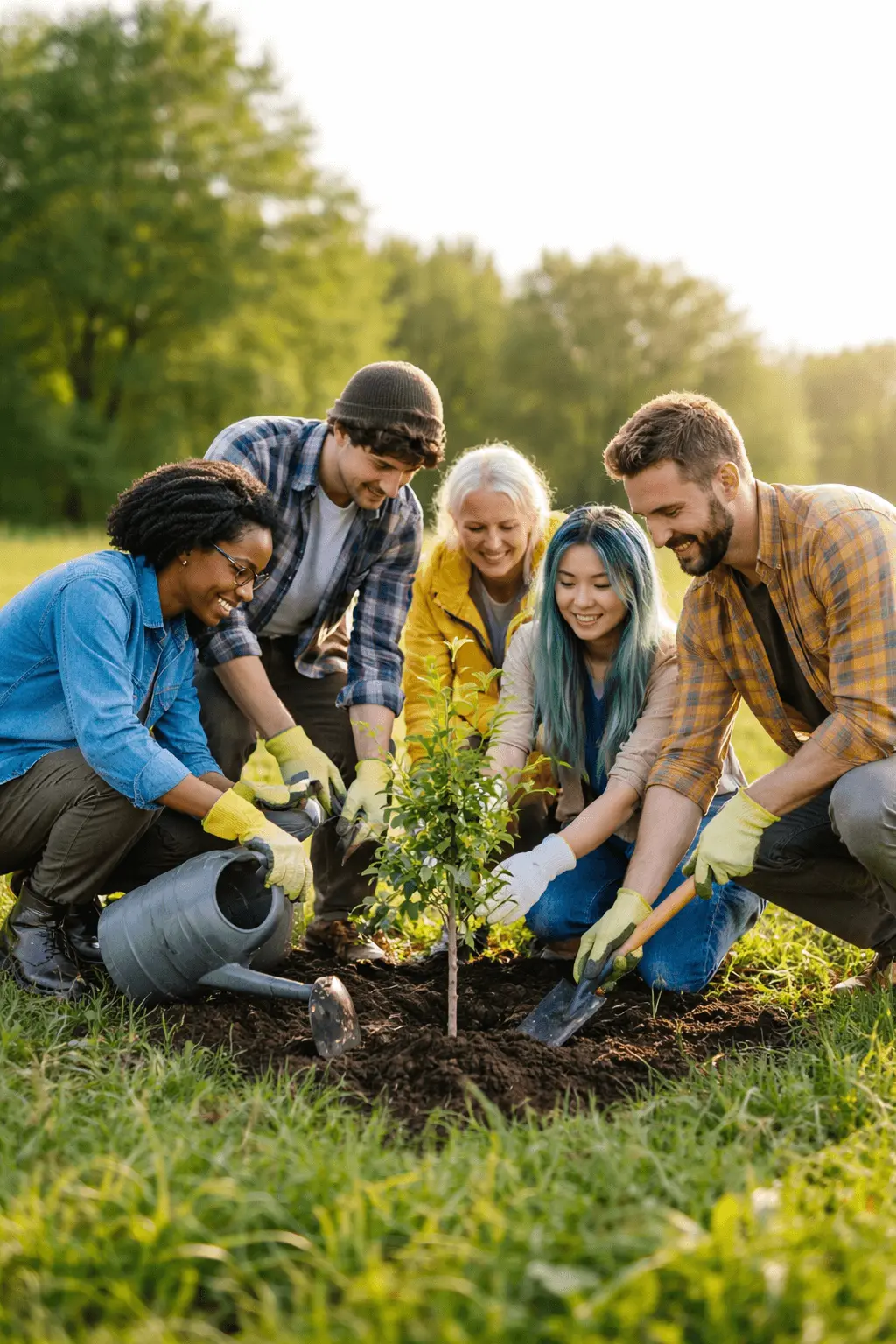 Actfortrees.org Hero Image - People planting trees and smiling
